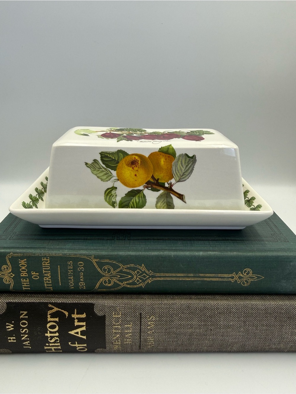 Portmeirion POMONA Wilmot's Early Red COVERED BUTTER DISH Goddess of Fruit 2 Pc